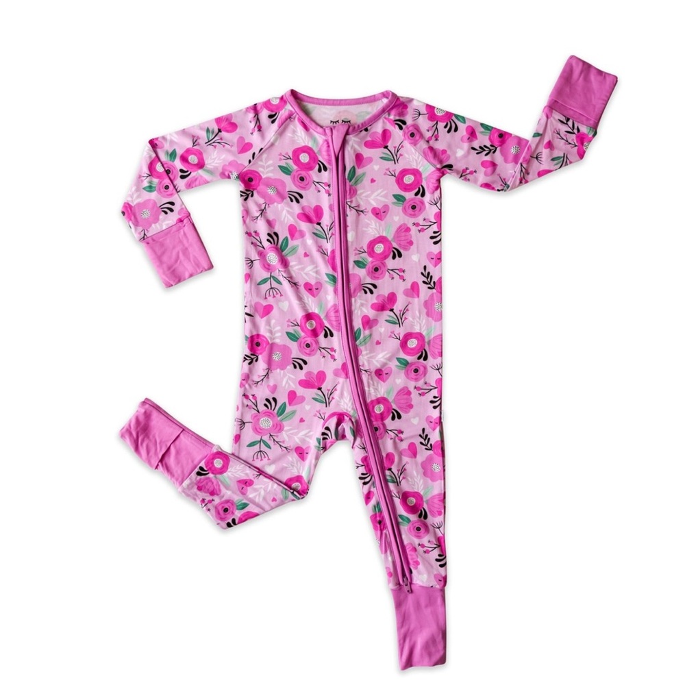 Little Sleepies Sweetheart Floral Bamboo Viscose Zippy 6-12 months blossoms pjs